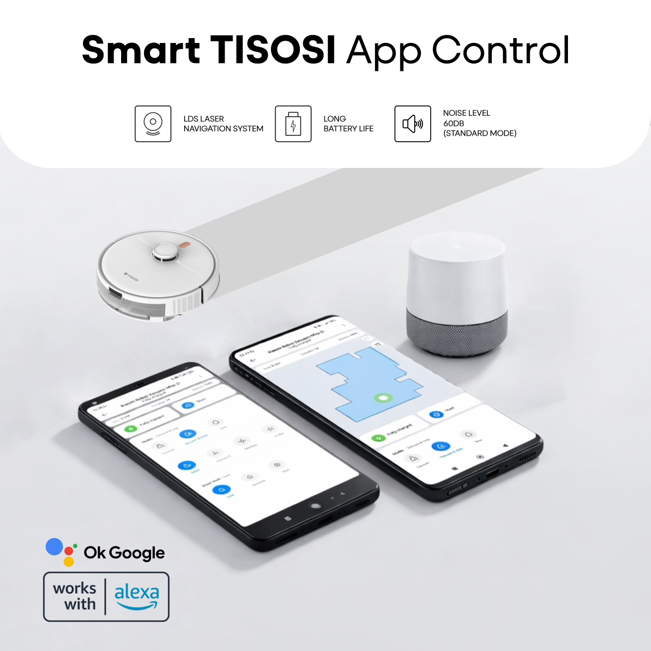 TISOSI Flobot R1 Pro Vacuum and Mop Robot with 6000Pa Strong Suction, LDS Laser Navigation, 5000mAh Battery, Tisosi App & Voice Control, Auto Carpet Boost, Ideal for All Floors. - Image 3