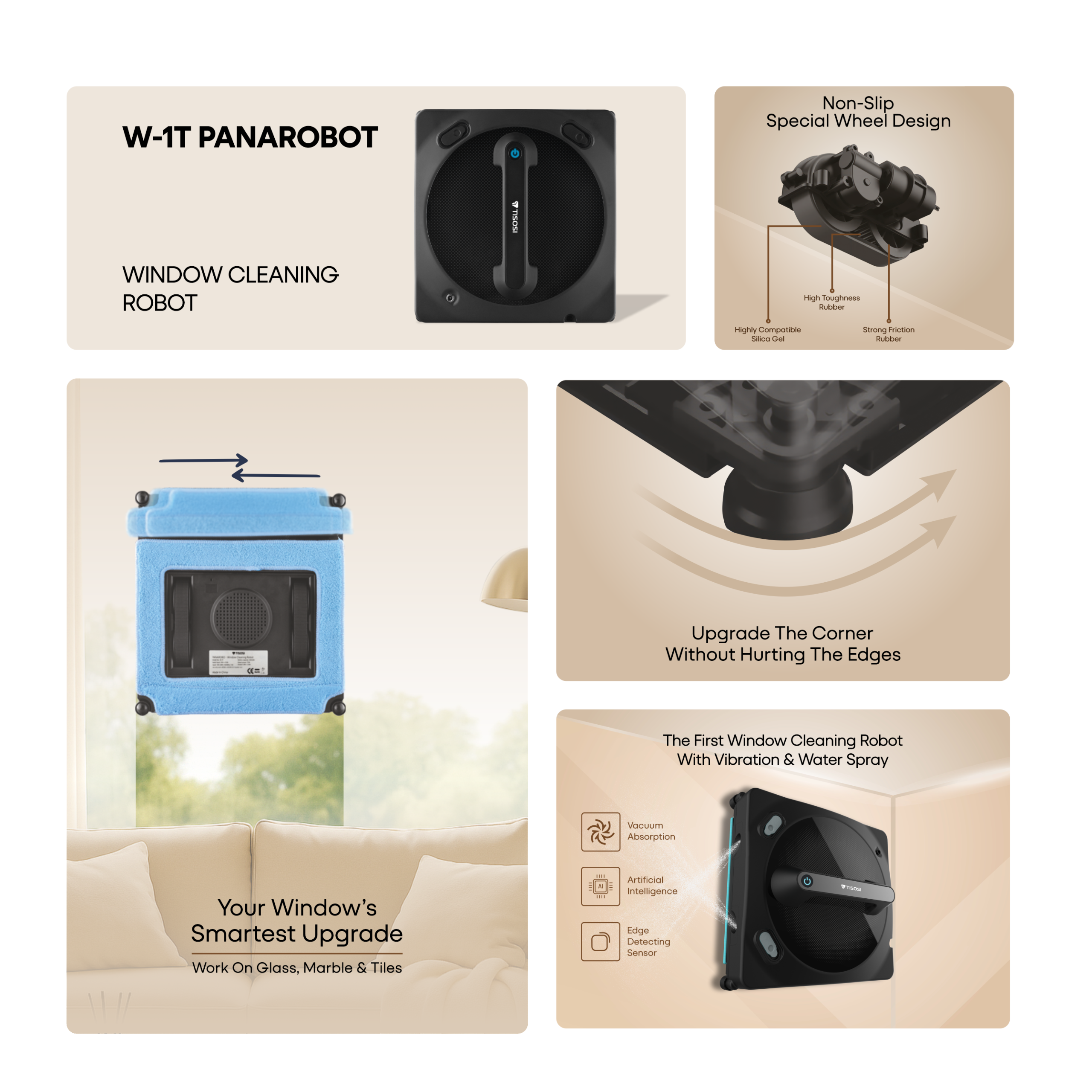 TISOSI PANAROBO W-1T Window Cleaning Robot with Vibration, Dual Nozzles with Ultrasonic Spray, High Cleaning Performance with 4 Auto Paths, App/Remote Control, 2600Pa Suction, Anti-Slip System - Image 3